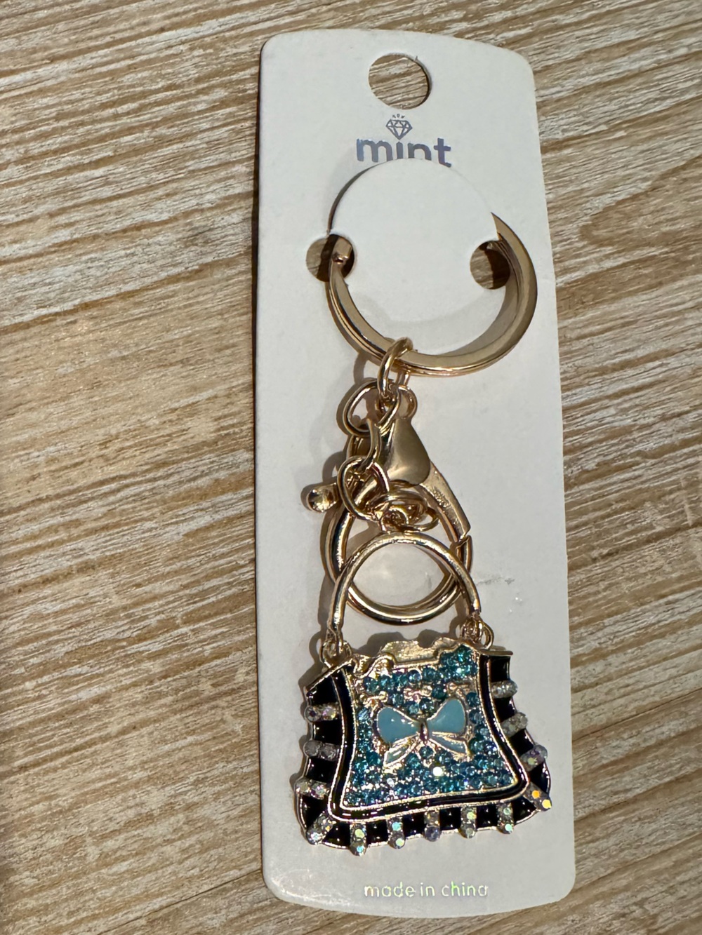 Gold-Tone Blue Enamel Handbag Keychain/Bag Charm - Picture 1 of 2